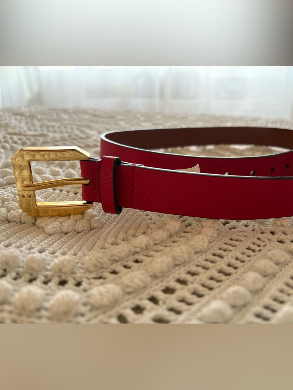Ralph Lauren Red Leather Belt with Gold Buckle
